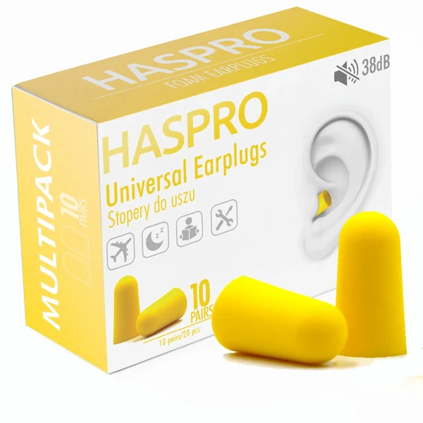 Haspro Universal ušné zátky, penové, 10 párov / 20 ks, žlté