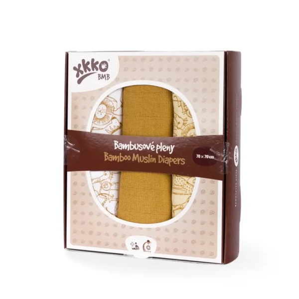 XKKO BMB Bambusové plienky 70x70 - Safari Honey Mustard MIX 3ks