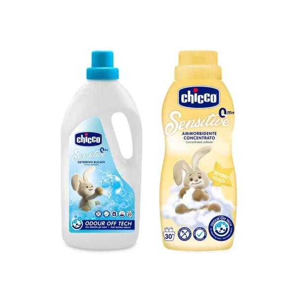 CHICCO Prostriedok prací detský Sensitive 1,5 l + Aviváž konc. Jemný dotyk 750 ml