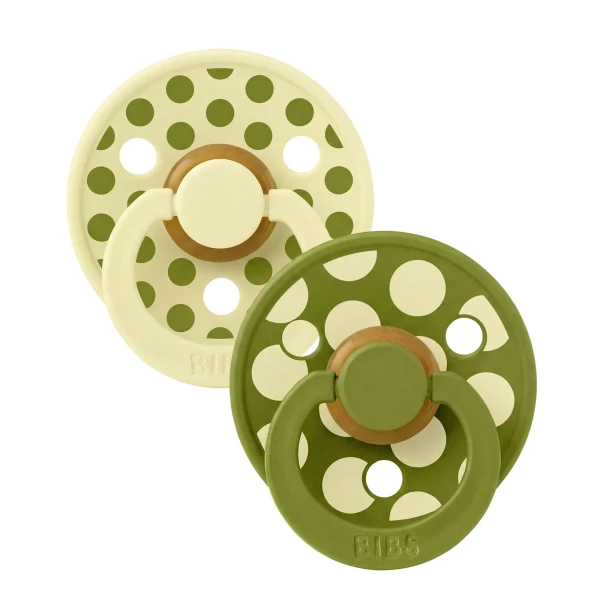 BIBS STUDIO Colour Polka cumlíky z prírodného kaučuku 2ks - veľkosť 2 luna-wasabi