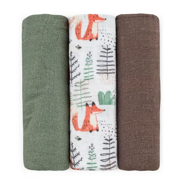 PETITE&MARS Sada plen bambusová mušelínová 3ks Moussy Forest Fox 68 x 68 cm