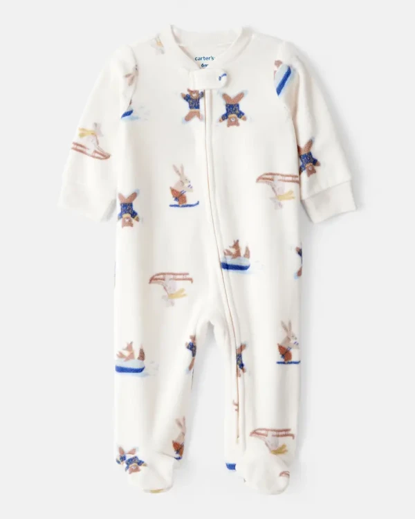 CARTER'S Overal na zip fleece Sleep & Play ivory Animal ski chlapec 6m/vel.68