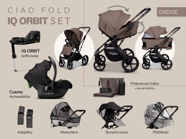 MOON Kombinovaný kočík CIAO FOLD Orbit set - GREIGE
