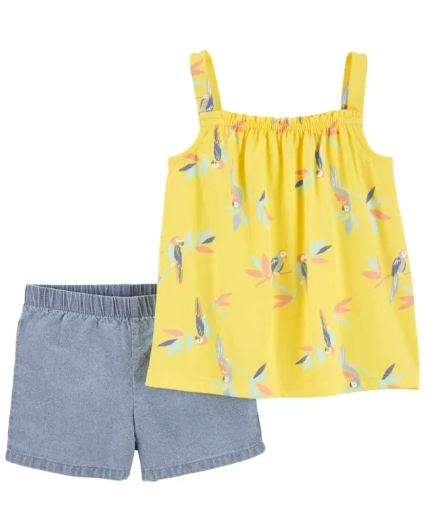 CARTER'S Set 2dielny tričko na ramienka, kraťasy Yellow Birds dievča 24m