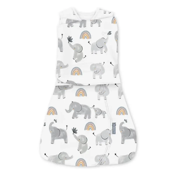 INGENUITY Zavinovačka bavlnená ulitka konvertibilná s voľným rukávom TOG 1 SwaddleMe™ Happy Elephant