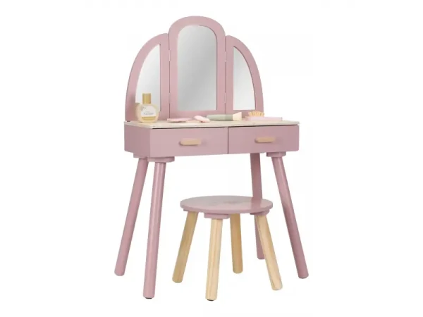 Little Dutch Toaletný stolík so stoličkou drevený Pink