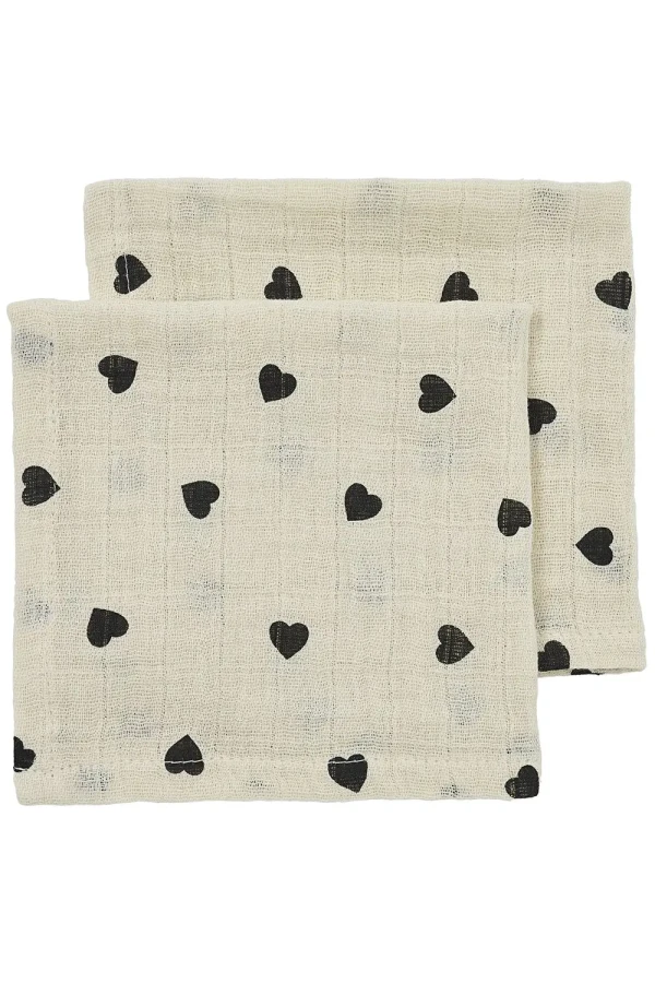 Meyco Mušelínové plienky Sweet heart 30x30 cm 2-balenie - Soft sand/black