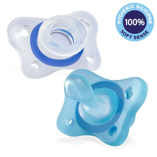 CHICCO Cumlík celosilikónový Physio Mini Soft chlapec 2 ks, 2-6m