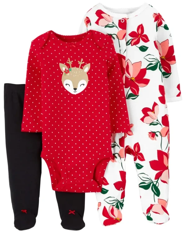 CARTER'S Set 3dielny body dl. rukáv, polodupačky, overal Red Reindeer dievča NB /veľ.56
