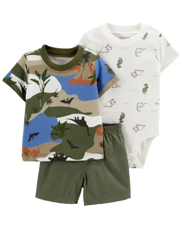 CARTER'S Set 3dielny body kr. rukáv, tričko kr. rukáv, kraťasy Green Landscape chlapec 3m