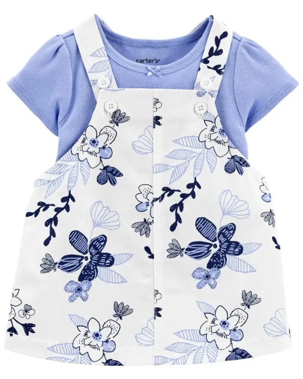 CARTER'S Set 2dielny body kr. rukáv, šaty na traky Blue Floral dievča 6m