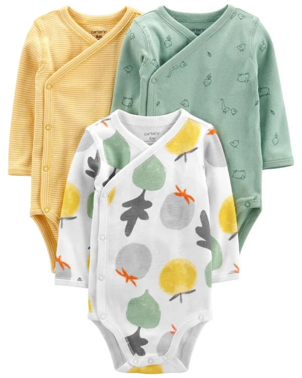 CARTER'S Body dlhý rukáv Veggies neutrál LBB 3 ks NB, veľ. 56