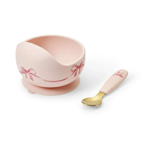 Elodie Details Silikónová miska s lyžičkou - Rosy Bow