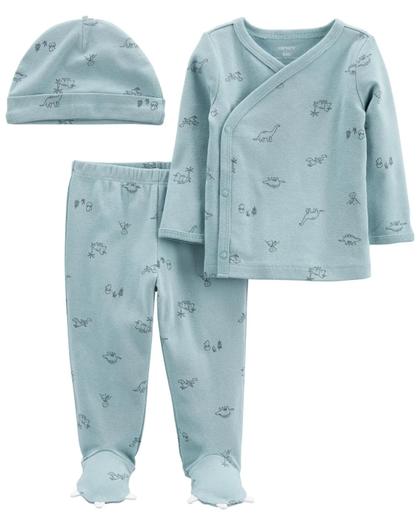 CARTER'S Set 3dielny tričko dl. rukáv, polodupačky, čiapka Blue Dino chlapec LBB PRE, veľ. 46