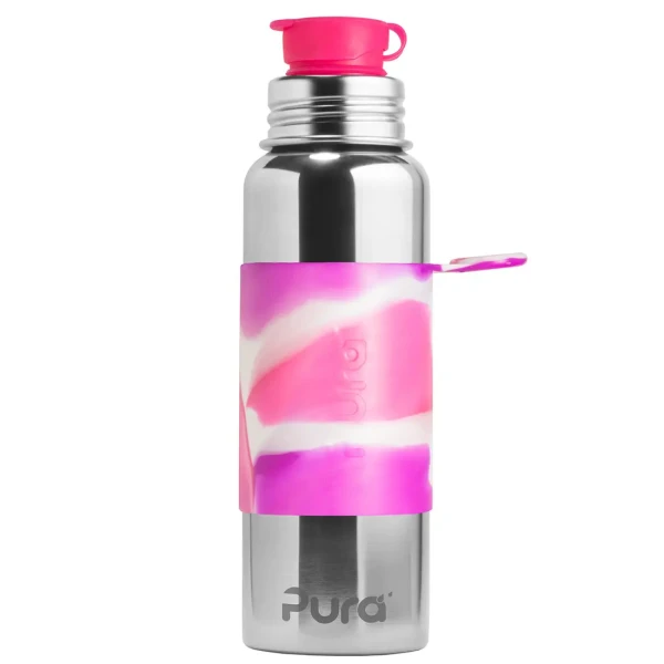 Pura® nerezová fľaša so športovým uzáverom 850ml ružovo-biela