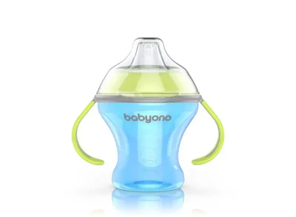 BABYONO Hrnček netečúci s mäkkým náustkom Natural Nursing 180 ml modrá