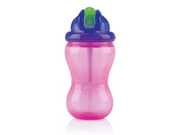 NUBY Hrnček netečúci so sklápacou slamkou a 360ml, 12 m+ fialový