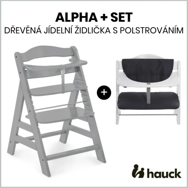 Hauck Alpha+ set 2v1 drevená stolička, grey + poťah Melange charcoal
