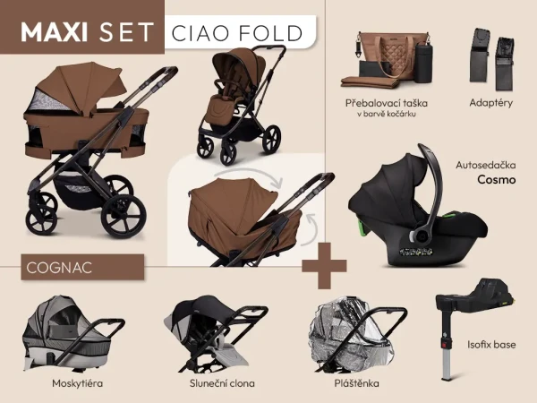 MOON Kombinovaný kočík CIAO FOLD maxi set - COGNAC