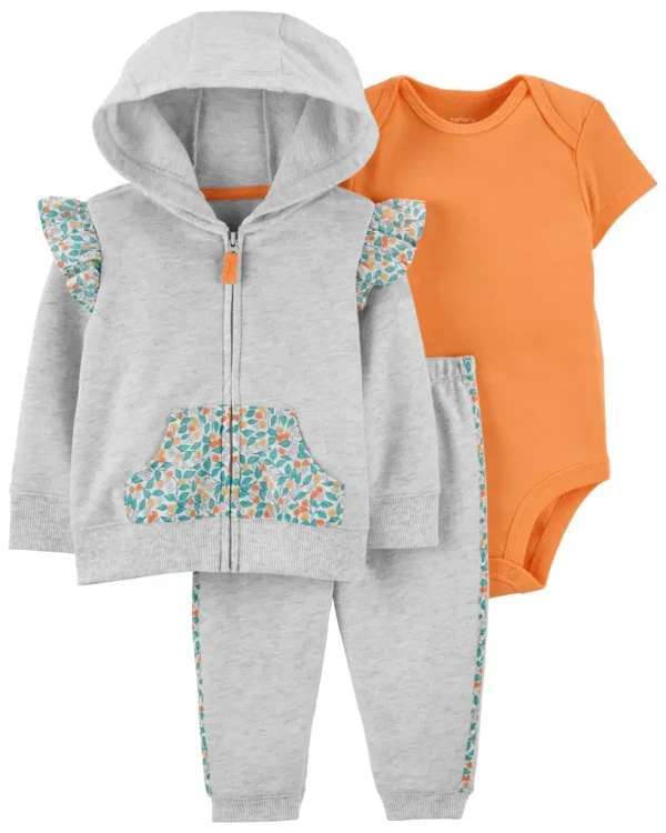 CARTER'S Set 3dielny mikina, tepláky, body kr. rukáv GreyOrange dievča 3m