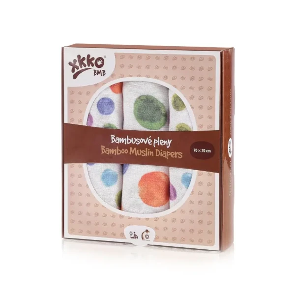 XKKO BMB Bambusové plienky Digi 70x70 - Watercolour Polka Dots MIX 3ks