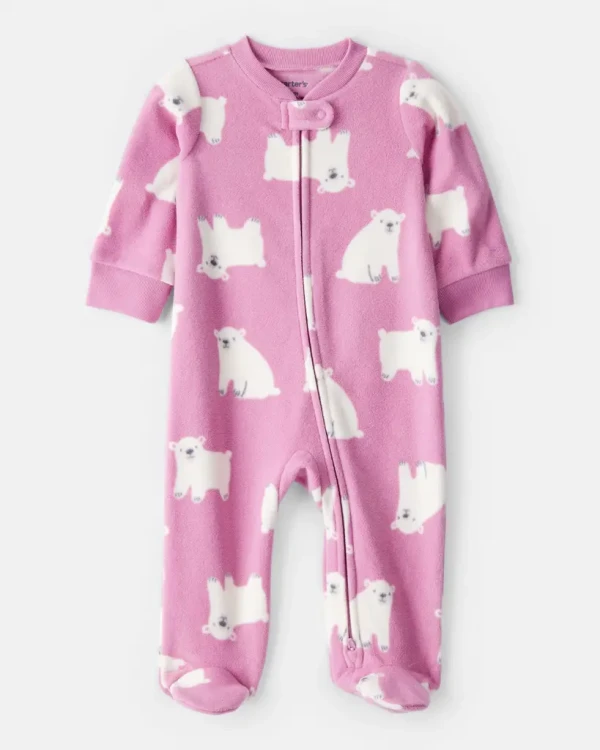 CARTER'S Overal na zip fleece Sleep & Play růžový Polar bear dívka NB/vel.56