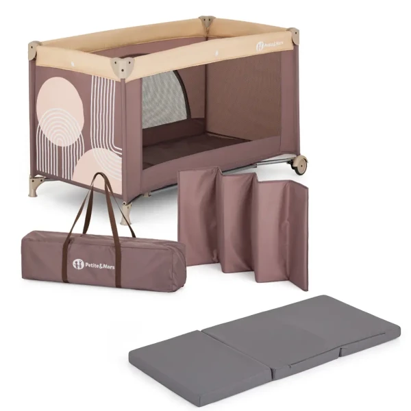 PETITE&MARS Postieľka cestovná Nyja s matracom Foldie, Elegant Dreamlines Mocha