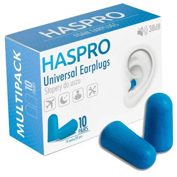 Haspro Universal ušné zátky, penové, 10 párov / 20 ks, modré