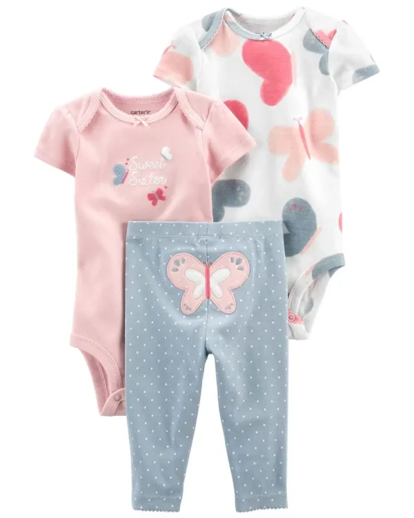 CARTER'S Set 3dielny body kr. rukáv 2ks, nohavice Pink Butterfly dievča LBB NB/ veľ. 56