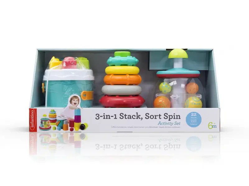 Infantino Súprava hračiek 3v1 Stack, Sort & Spin