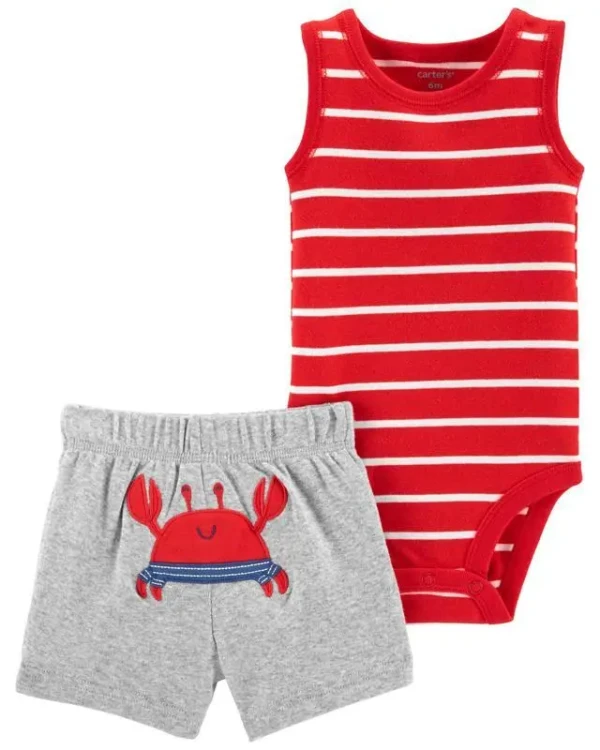CARTER'S Set 2dielny body tielko, nohavice kr. Red Stripe Crab chlapec NB/ veľ. 56