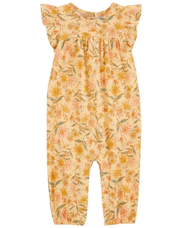 CARTER'S Overal bez nožičiek kr. rukáv Yellow Floral dievča NB