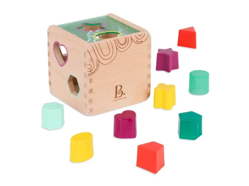 B-Toys Kocka drevená s vkladacími tvarmi Wonder Cube