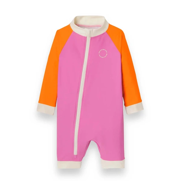 KiETLA ICONIK plavkový overal s UV ochranou - Pink Red 6-12 mesiacov