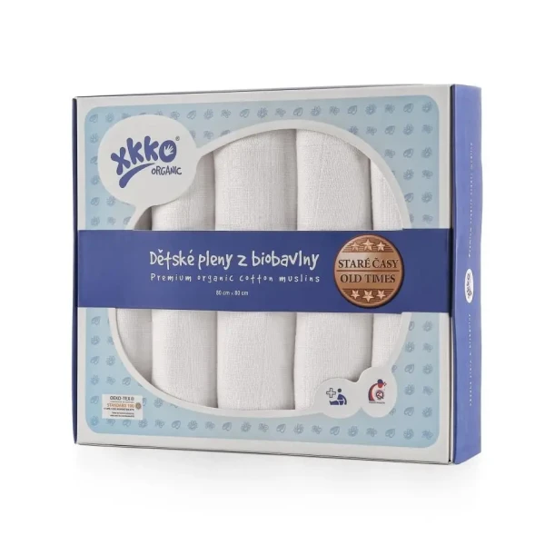 XKKO Organic Plienky z biobavlny 80x80 Staré časy - Biele