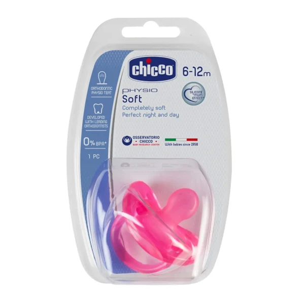 Chicco Cumlík  celosilikónový Physio Soft ružová 6-16m