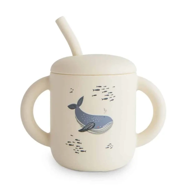MUSHIE SILIKÓNOVÝ POHÁRIK SO SLAMKOU - WHALES
