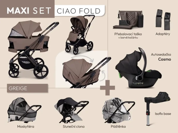 MOON Kombinovaný kočík CIAO FOLD maxi set - GREIGE