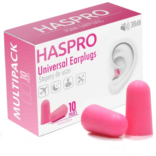 Haspro Universal ušné zátky, penové, 10 párov / 20 ks, růžové