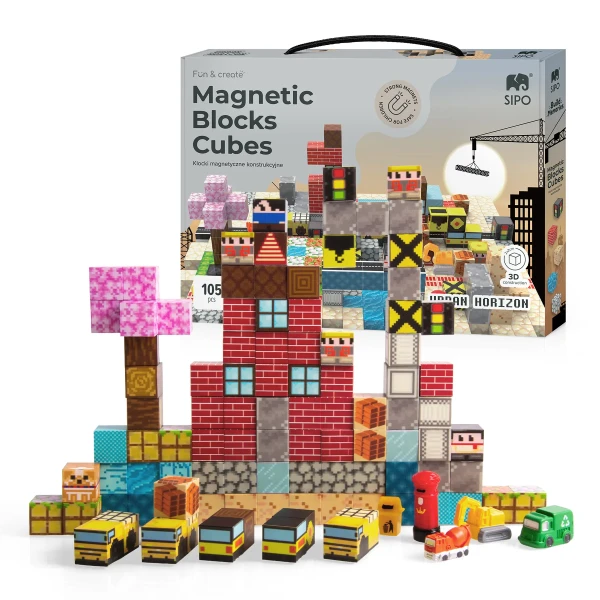 Sipo Magnetická stavebnica CUBES – 105 dielov, ÚSVIT MESTA