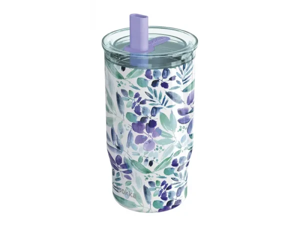 Quokka Nerezový termohrnček so slamkou Mist Violet Blooms 720 ml