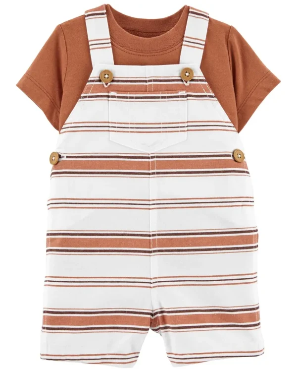 CARTER'S Set 2dielny tričko kr. rukáv, kraťasy na traky Brown Stripes chlapec 12m