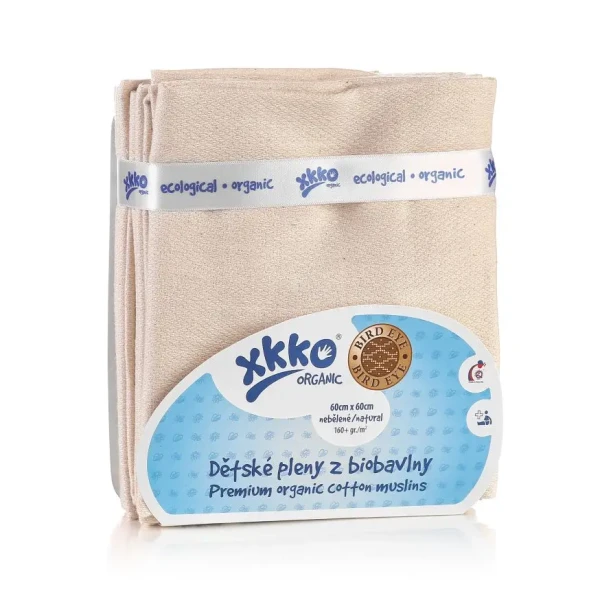 XKKO Organic Plienky z biobavlny 60x60 Bird Eye - Natural