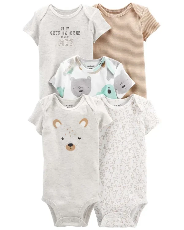 CARTER'S Body krátky rukáv Animals neutrál LBB 5ks NB/ veľ. 56