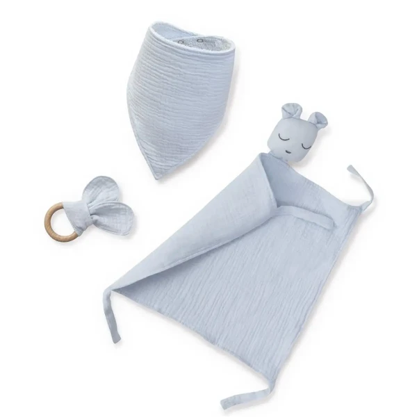 INTERBABY SET - prítulka + podbradník + hryzátko - MODRÝ