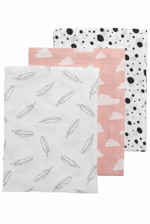 Meyco Plienky 3-balenie Feathers-clouds-dots pink/white/grey/black