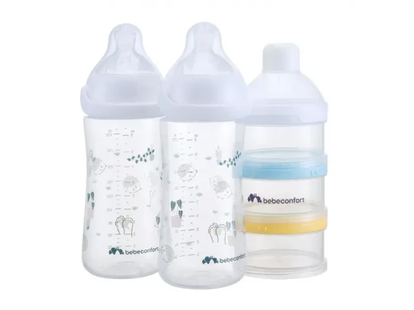 Bebeconfort Sada dojčenských fliaš Emotion Physio 270ml 0-12m + White 2 ks + dávkovač