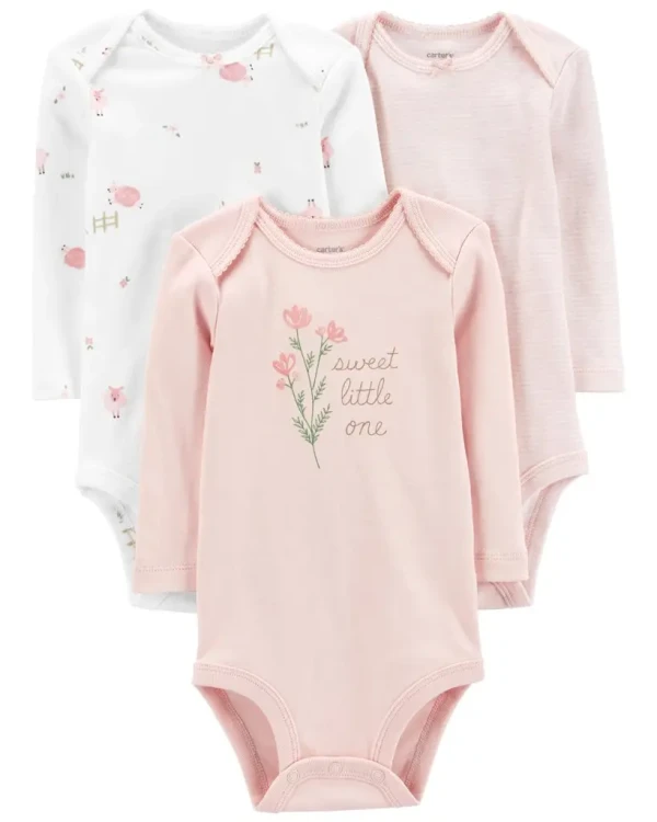 CARTERS Body dlhý rukáv Pink Sheeps dievča LBB 3ks 9m