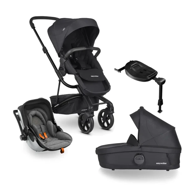 EASYWALKER Kočík kombinovaný Harvey3 Premium 4v1 Jet Black All Black/Grey Melange-Safe Orange