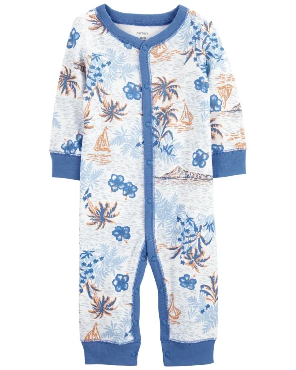 CARTER'S Overal bez nožičiek na cvoky Sleep&Play Blue Palm chlapec 6m